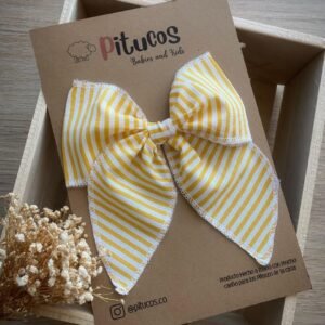 Moño Mariana Rayas Amarillo con Blanco