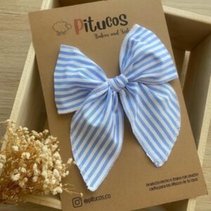 Moño Mariana Rayas Azul/Blanco