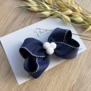 Pinza Grande Agustina Azul pompones Blancos (Unidad)